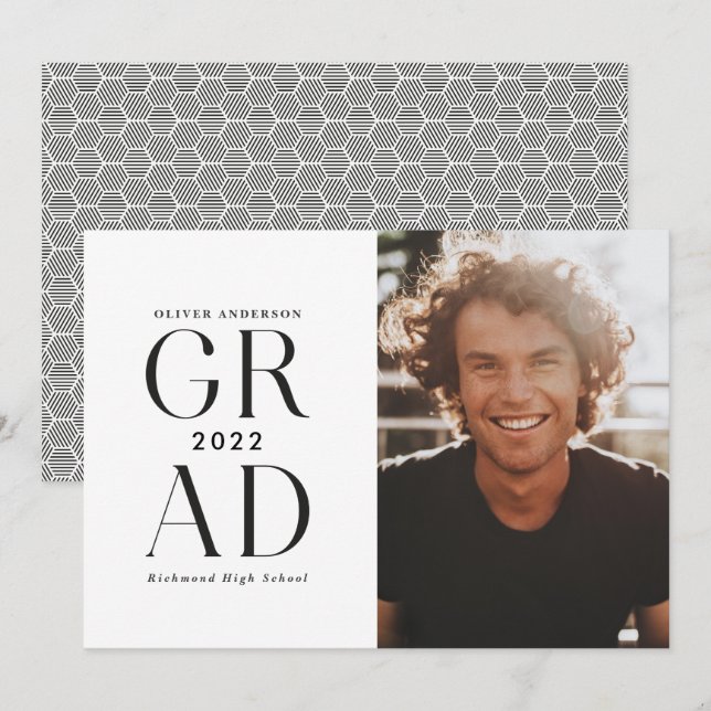 Modern minimal typografi, svart studenten inbjudningar (Fram/baksida)