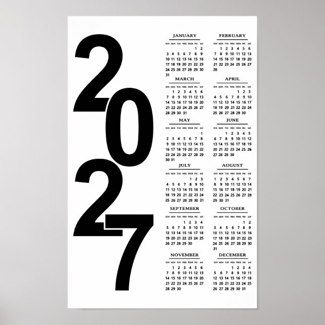 Modern Minimal Typografisk Elegant 2027 Kalender Poster (Framsidan)