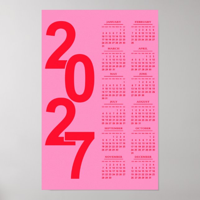 Modern Minimal Typografisk Elegant 2027 Kalender Poster (Framsidan)