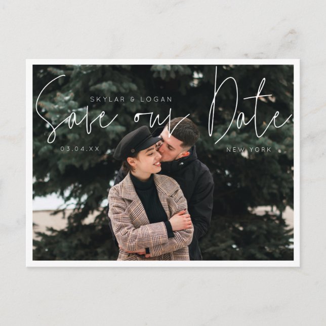 Modern Minimal Typografisk Foto Spara Datum Meddelande Vykort (Framsida)