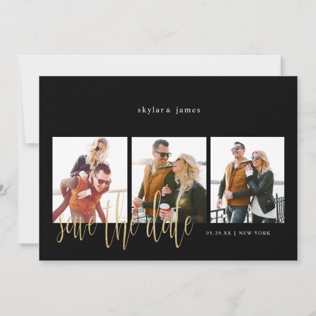 Modern minimal typografisk fotokollage svart spara datumet (Framsida)