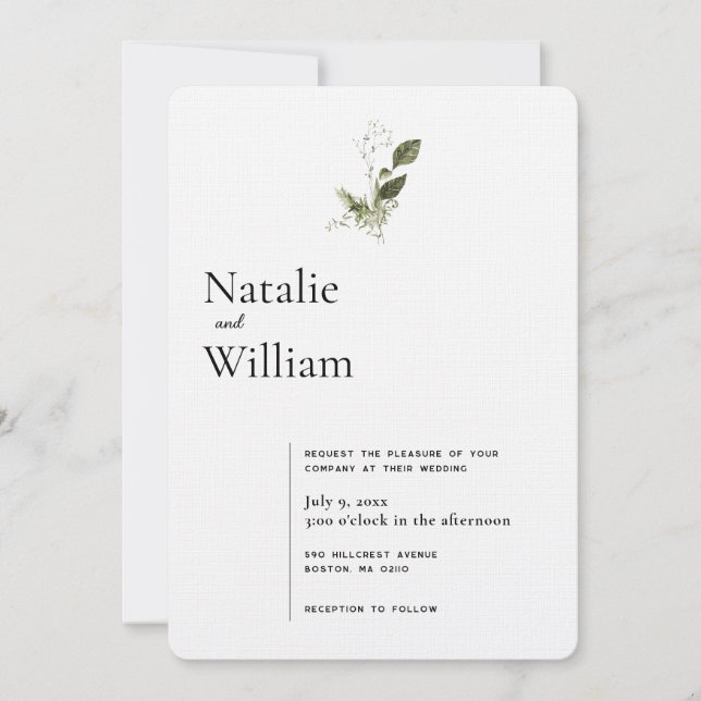 Modern minimal | Vår Greenery Bröllop Inbjudningar (Framsida)