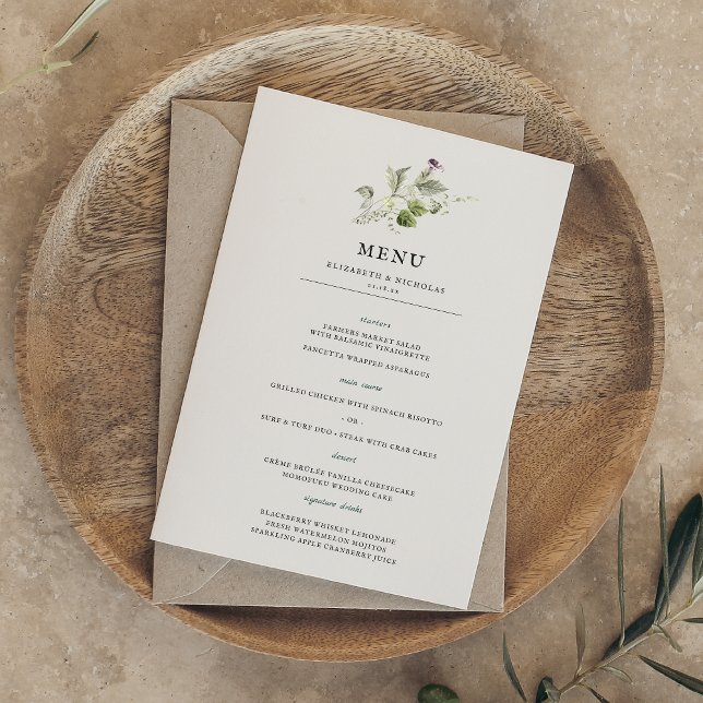 Modern minimal | Vår Greenery Bröllop Menu Meny (Skapare uppladdad)