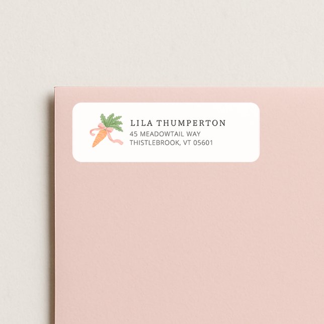 Modern Minimal Vår Rosa Båge Morot Biladress Returadress Etikett (Skapare uppladdad)