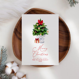 Modern minimal vattenfärg God jul Träd Julkort