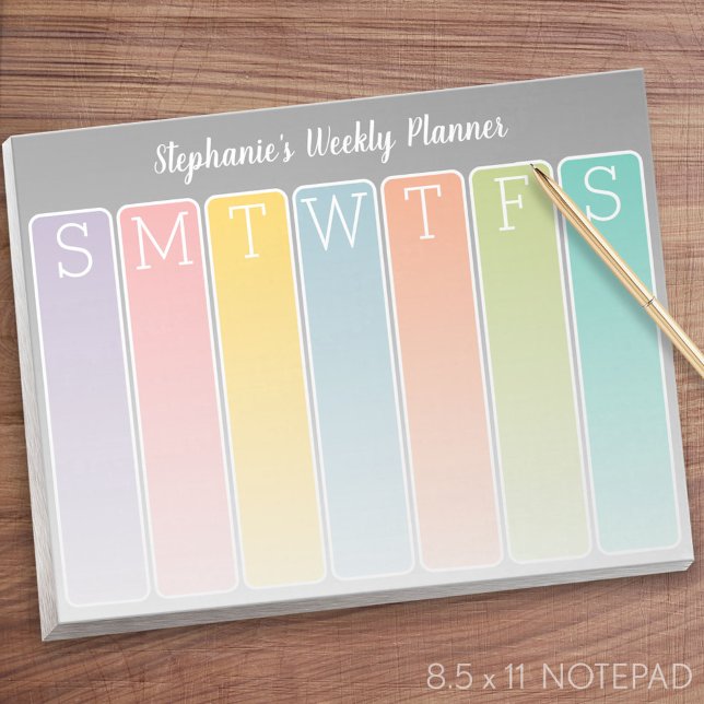 Modern minimal veckovis plan för Bright med Namn Anteckningsblock (Weekly Planner Notepad - Personalized)