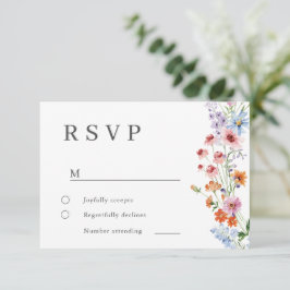 Modern Minimal Vilda Blommor Bröllop Svarskort Inbjudningar