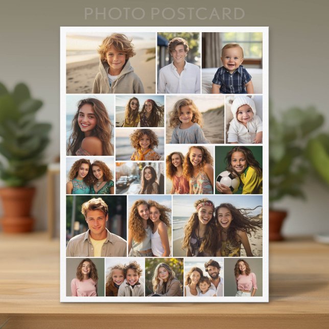 Modern Minimal Vit - 20 Fotokollage Vykort (Custom Photo Postcard with Lots of Pictures)