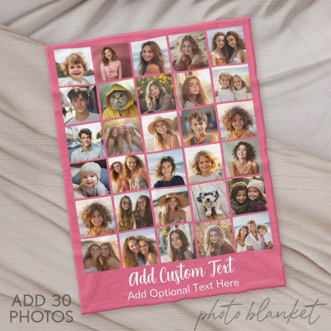 Modern Minimal Vit 30 Fotokollage Fleecefilt (Custom Fleece Blanket with Photo Collage for Family and Friends)