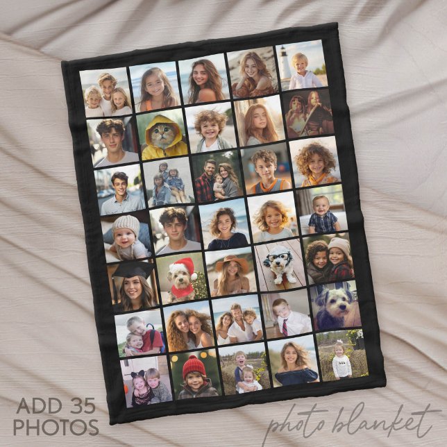 Modern Minimal Vit - 35 Fotokollage Fleecefilt (Custom Fleece Blanket with Photo Collage)