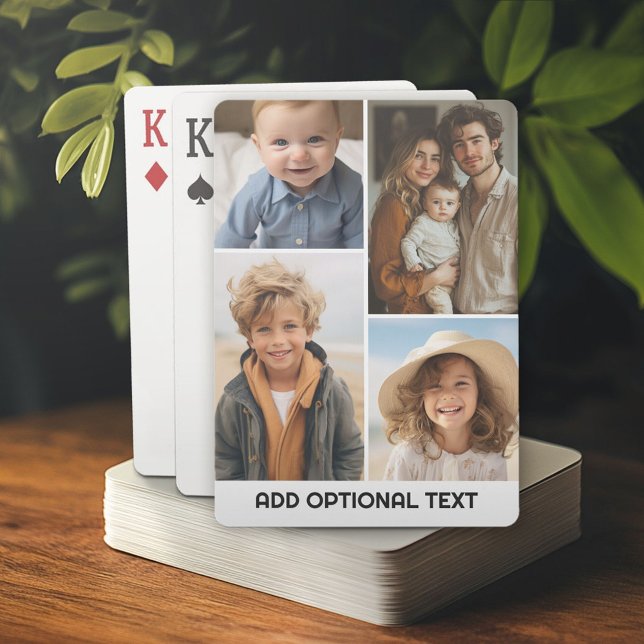 Modern Minimal Vit 4 Foto Collage - Tjock Text Casinokort (Custom Playing Cards)