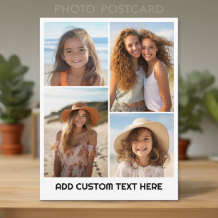 Modern Minimal Vit 4 Foto Collage - Tjock Text Vykort