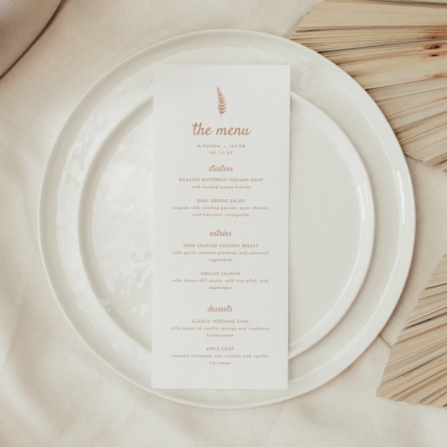 Modern Minimal Vit & Beige Blad Bröllop Meny (Skapare uppladdad)