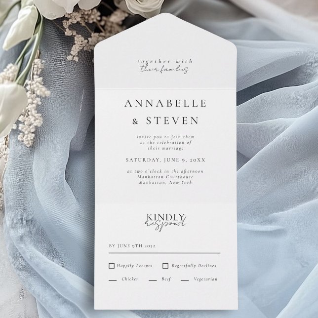 Modern, minimal, vit, Bröllop (Modern, Minimal, White, Wedding All In One Invitation)