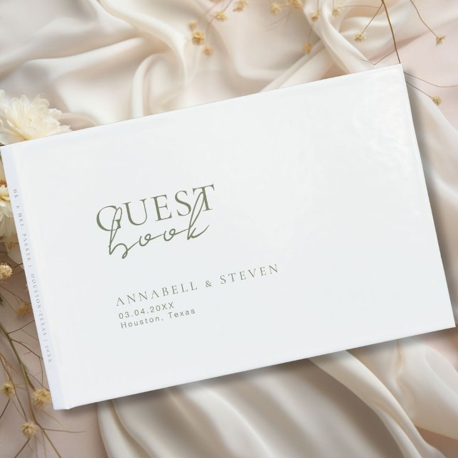 Modern, minimal, vit, Bröllop Gästböcker (Modern, Minimal, White, Wedding Guest Book, personalized with your names and date.)