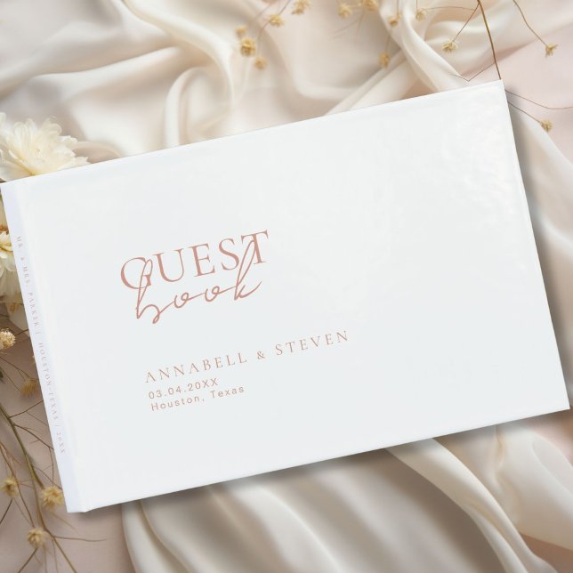 Modern, minimal, vit, Bröllop Gästböcker (Modern, Minimal, White, Wedding Guest Book, personalized with your names and date.)