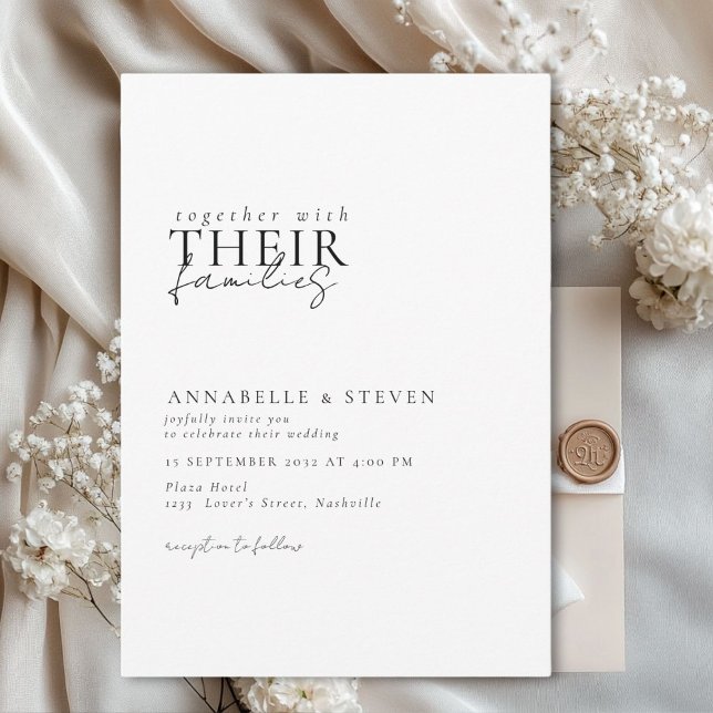 Modern, minimal, vit, Bröllop Inbjudningar (Modern, minimal, elegant, handwriting font, white Wedding Invitation.)