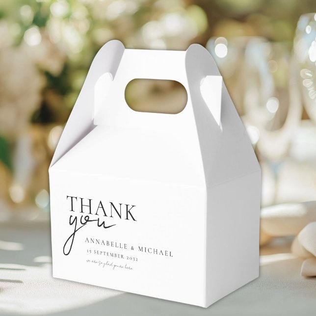 Modern, minimal, vit, Bröllop Presentaskar (Personalized, Modern, Minimal, Beige, THANK YOU Wedding Favor Boxes with your Names and Date.)