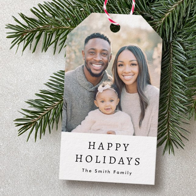 Modern minimal vit God Jul Presentetikett (Modern minimal white Happy Holidays Gift Tags)