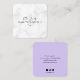Modern minimal vit marmor och lila nagel fyrkantigt visitkort