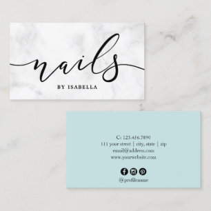 Modern minimal vit marmor och mynta nagel visitkort