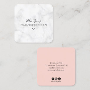 Modern minimal vit marmor och  rosa nagel fyrkantigt visitkort