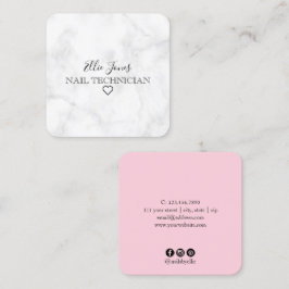 Modern minimal vit marmor och rosa nagel fyrkantigt visitkort