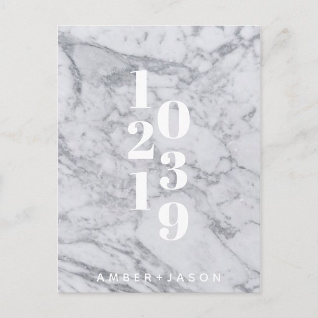 modern minimal vit marmor Save the Date Meddelande Vykort (Framsida)