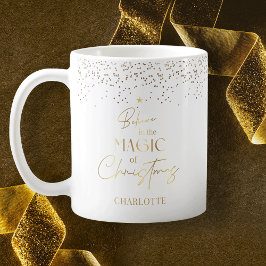Modern minimal vit och Guld Glitter Julgran Kaffemugg