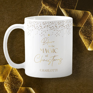 Modern minimal vit och Guld Glitter Julgran Kaffemugg