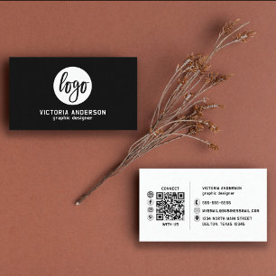 Modern minimal vit och svart Logotyp QR-kod Visitkort