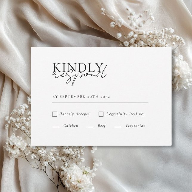 Modern, minimal, vit, QR-kodens Bröllop OSA Tilläggskort (Modern, Minimal, White, QR Code Wedding RSVP Enclosure Card with meal choice.)