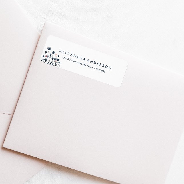 Modern minimal Watercolor Wildblommor Returadress Etikett (Modern Minimal Watercolor Wildflowers Return Address Label)