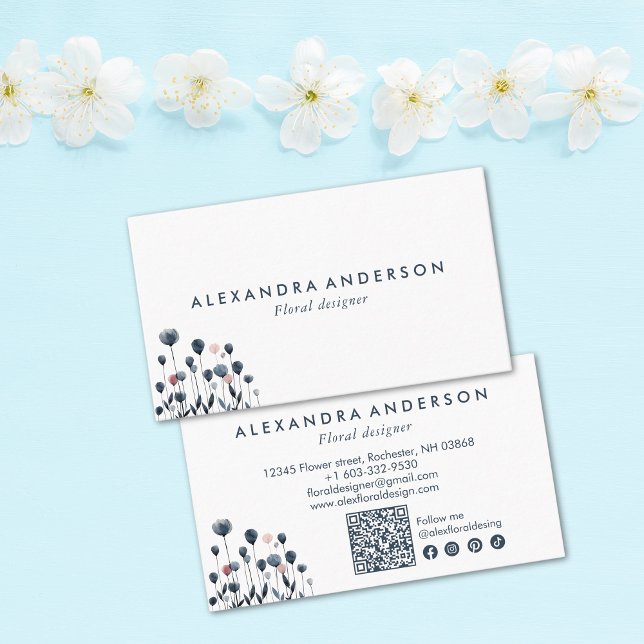 Modern minimal Watercolor Wildblommor Visitkort (Modern Minimal Watercolor Wildflowers Business Card)