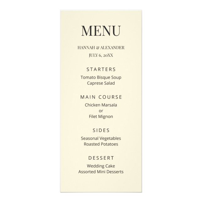 Modern Minimal Wedding Menu Reklamkort (Framsidan)