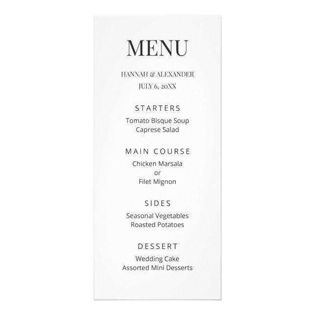 Modern Minimal Wedding Menu Reklamkort (Framsidan)