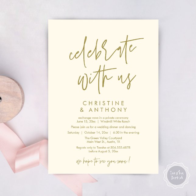 Modern Minimal Wedding Reception Dinner Inbjudningar (Modern Minimal Wedding Reception Dinner Lunch Brunch Invitation Card in yellow gold)