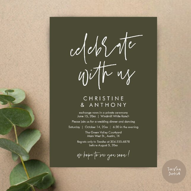 Modern Minimal Wedding Reception Dinner Inbjudningar (Modern Minimal Wedding Reception Dinner Lunch Brunch Invitation Card in Olive green)