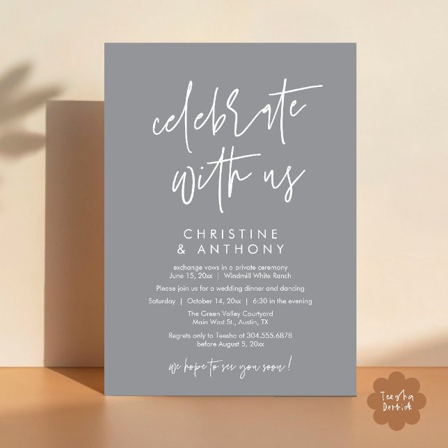 Modern Minimal Wedding Reception Dinner Inbjudningar (Modern Minimal Wedding Reception Dinner Lunch Brunch Invitation Card in Grey)