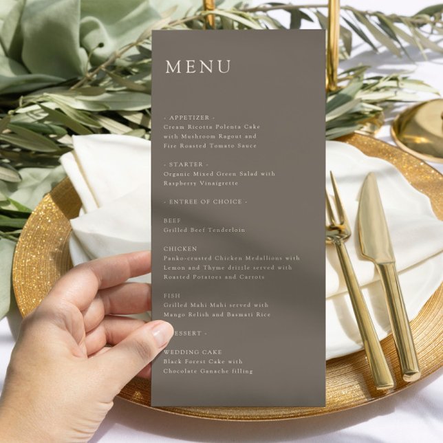 Modern Minimal Wedding Reception Menu Taupe Meny (Skapare uppladdad)