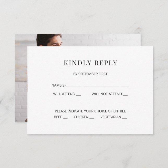 Modern Minimal Wedding RSVP Card Photo on Back Inbjudningar (Fram/baksida)