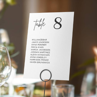 Modern Minimal Wedding Table Number Seating Chart Bordsnummer