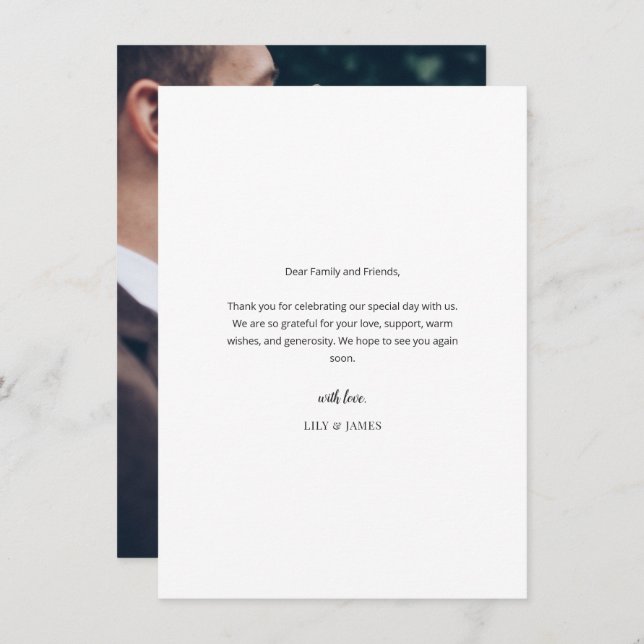 Modern Minimal Wedding Thank You Card with Photo Tack Kort (Fram/baksida)