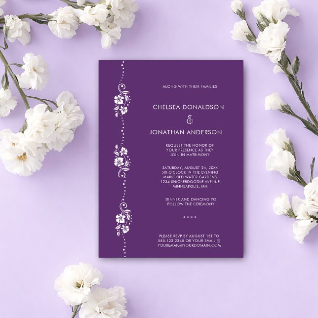 Modern Minimal White Floral Dark Purple Wedding Meddelande (Skapare uppladdad)