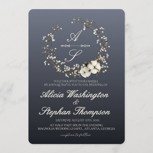 Modern Minimal Winter Floral Wedding Inbjudningar (Framsida)