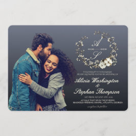 Modern Minimal Winter Floral Wedding Inbjudningar