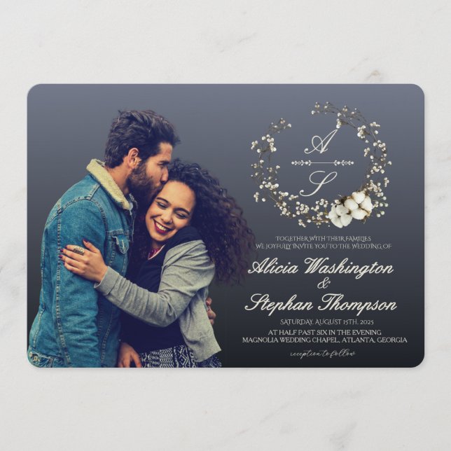 Modern Minimal Winter Floral Wedding Inbjudningar (Framsida)