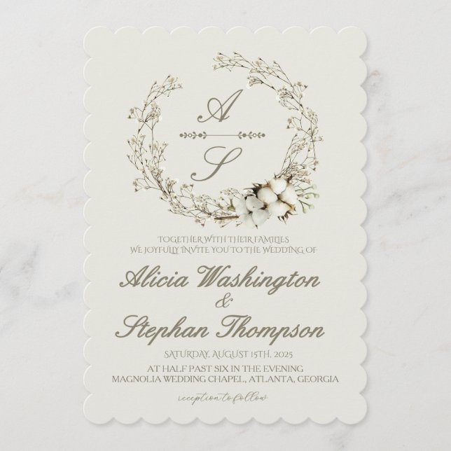 Modern Minimal Winter Floral Wedding Inbjudningar (Framsida)