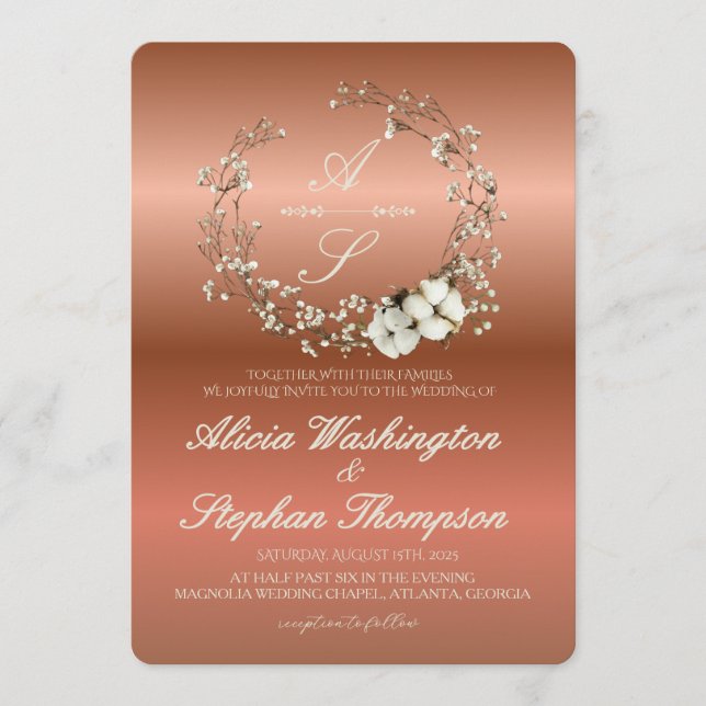 Modern Minimal Winter Floral Wedding Inbjudningar (Framsida)