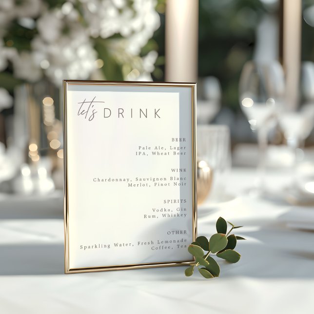 Modern Minimalialist Bröllop Drink Menu Poster (Modern Minimalist Wedding Drink Menu Poster)